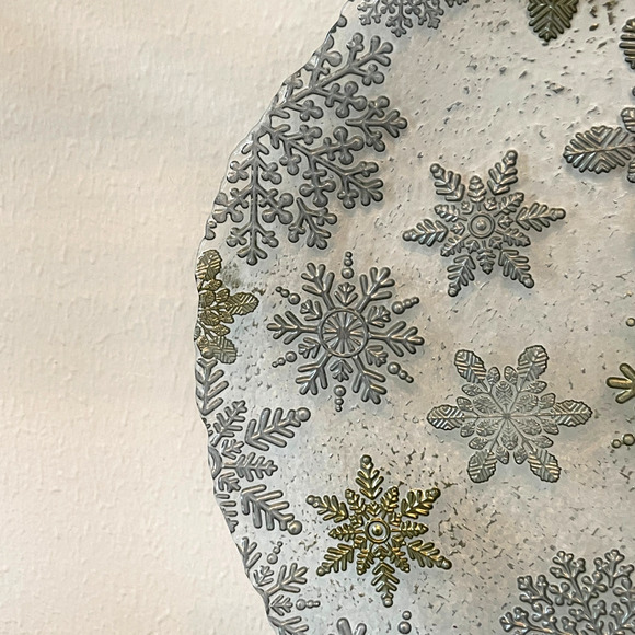 Artistic Accents Turkish Glass Serving Platter 13in Gold Silver Snowflakes NEW - Picture 5 of 11
